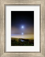 Framed Moonset over the sea with Pleiades (M45) cluster