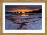 Framed fiery sunrise over Lavangsfjord, Troms, Norway