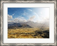 Framed Clouds break over a desert on Matsya, giving a glimpse of the planet Samandar
