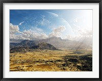 Framed Clouds break over a desert on Matsya, giving a glimpse of the planet Samandar