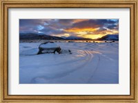 Framed winter sunset over Tjeldsundet at Evenskjer, Troms County, Norway