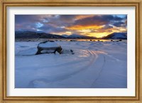 Framed winter sunset over Tjeldsundet at Evenskjer, Troms County, Norway