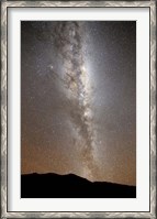 Framed Milky Way in vertical position rising from the horizon