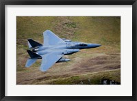 Framed F-15E Strike Eagle low flying over North Wales