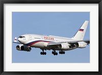 Framed Ilyushin Il-96 airliner prepares for landing