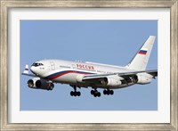 Framed Ilyushin Il-96 airliner prepares for landing