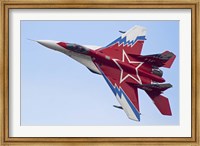 Framed Top view of a Russian MiG-29OVT aerobatic aircraft