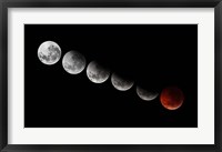 Framed composite showing different stages of the 2010 solstice total moon eclipse