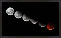 Framed composite showing different stages of the 2010 solstice total moon eclipse