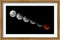 Framed composite showing different stages of the 2010 solstice total moon eclipse