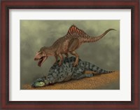 Framed Concavenator kills a young iguanodon dinosaur