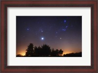 Framed Pleiades, Taurus and Orion with Jupiter over Doyle, Argentina
