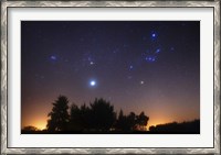 Framed Pleiades, Taurus and Orion with Jupiter over Doyle, Argentina
