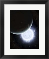Framed tiny moon Rakka Ume travels into the shadow of the planet Tenjin