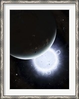 Framed tiny moon Rakka Ume travels into the shadow of the planet Tenjin