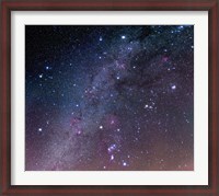 Framed Winter sky panorama with various deep sky objects