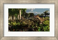 Framed Utahraptors hunting the early iguanodonts, Tenontosaurus
