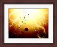 Framed Artist's concept of a manned expedition to the inner planets of a raging star