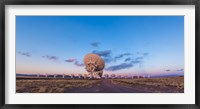 Framed Very Large Array radio telescope in New Mexico at sunset