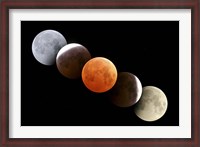 Framed Digital composite of total lunar eclipse