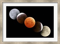 Framed Digital composite of total lunar eclipse