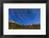 Framed Circumpolar star trails over Banff National Park, Alberta, Canada