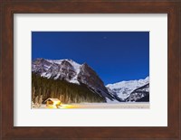 Framed Lake Louise on a clear night in Banff National Park, Alberta, Canada