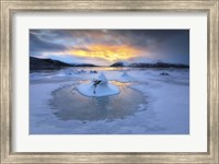Framed frozen fjord that is part of Tjeldsundet in Troms County, Norway