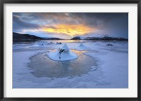 Framed frozen fjord that is part of Tjeldsundet in Troms County, Norway