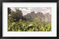 Framed Plateosaurus and Ceolophysis dinosaurs of the Triassic period