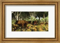 Framed Diprotodon on the edge of a Eucalyptus forest with some early kangaroos
