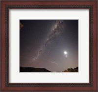 Framed Milky Way, the Moon and Venus over the fields in Azul, Argentina