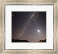 Framed Milky Way, the Moon and Venus over the fields in Azul, Argentina