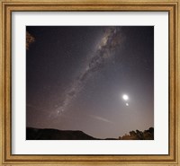 Framed Milky Way, the Moon and Venus over the fields in Azul, Argentina