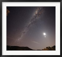 Framed Milky Way, the Moon and Venus over the fields in Azul, Argentina