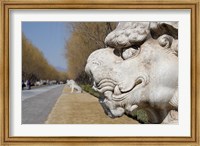 Framed Carved statues of lion creature, Changling Sacred Way, Beijing, China