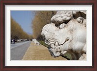 Framed Carved statues of lion creature, Changling Sacred Way, Beijing, China