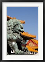 Framed Bronze mythological lion statue, Forbidden City, Beijing, China