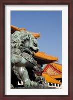 Framed Bronze mythological lion statue, Forbidden City, Beijing, China