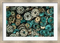 Framed Antique Chinese Coins and Reproductions at a Street Market, Shandong Province, Jinan, China