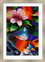 Framed Bird Cloisonne Plate, Hand Made with Tiny Copper Wires and Powered Enamel, China