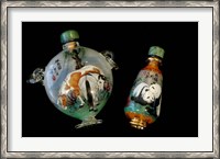 Framed Hand Painted Snuff Bottles with Jade Tops and Horse Globe, Chinese Handicrafts, China