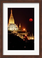 Framed Asia, Myanmar, Bagan, moon rising over Ananda temple