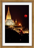 Framed Asia, Myanmar, Bagan, moon rising over Ananda temple