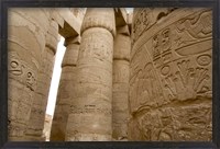 Framed Hieroglyphic covered columns in hypostyle hall, Karnak Temple, East Bank, Luxor, Egypt