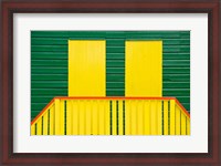 Framed Yellow and Green wooden cottages, Muizenberg Resort, Cape Town, South Africa