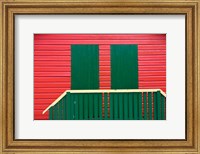Framed Red and Green wooden cottages, Muizenberg Resort, Cape Town, South Africa