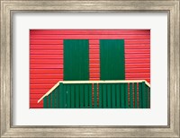 Framed Red and Green wooden cottages, Muizenberg Resort, Cape Town, South Africa