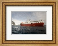 Framed Expedition ship and zodiac, Pleneau Island, Antarctica
