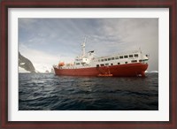 Framed Expedition ship and zodiac, Pleneau Island, Antarctica